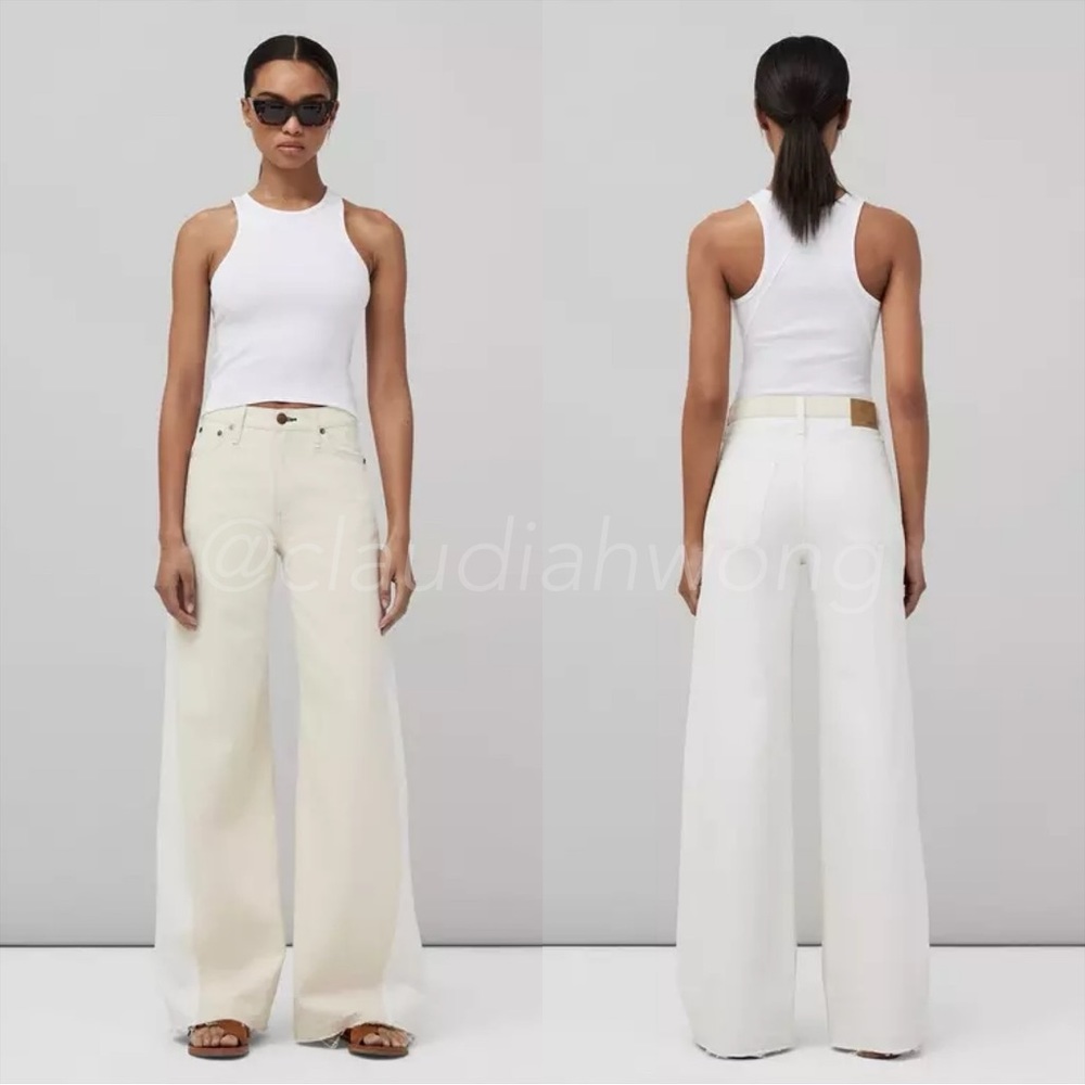 RAG & BONE Sofie Two Tone Frayed Wide Leg Jeans in Double Ecru - Picture 6 of 17
